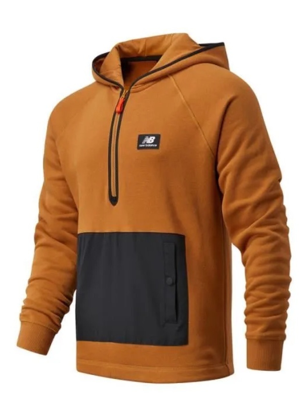 New Balance Men’s Hooded Pullover Jacket in Camel with Black Pocket